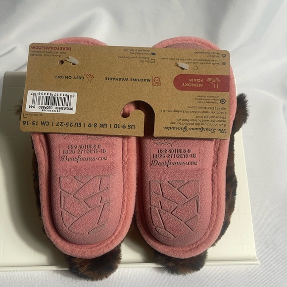 Dearfoam Peyton Leopard Print Fuzzy Clog Slippers Kids Size 9/10 Easy On/Off NWT - Picture 4 of 11